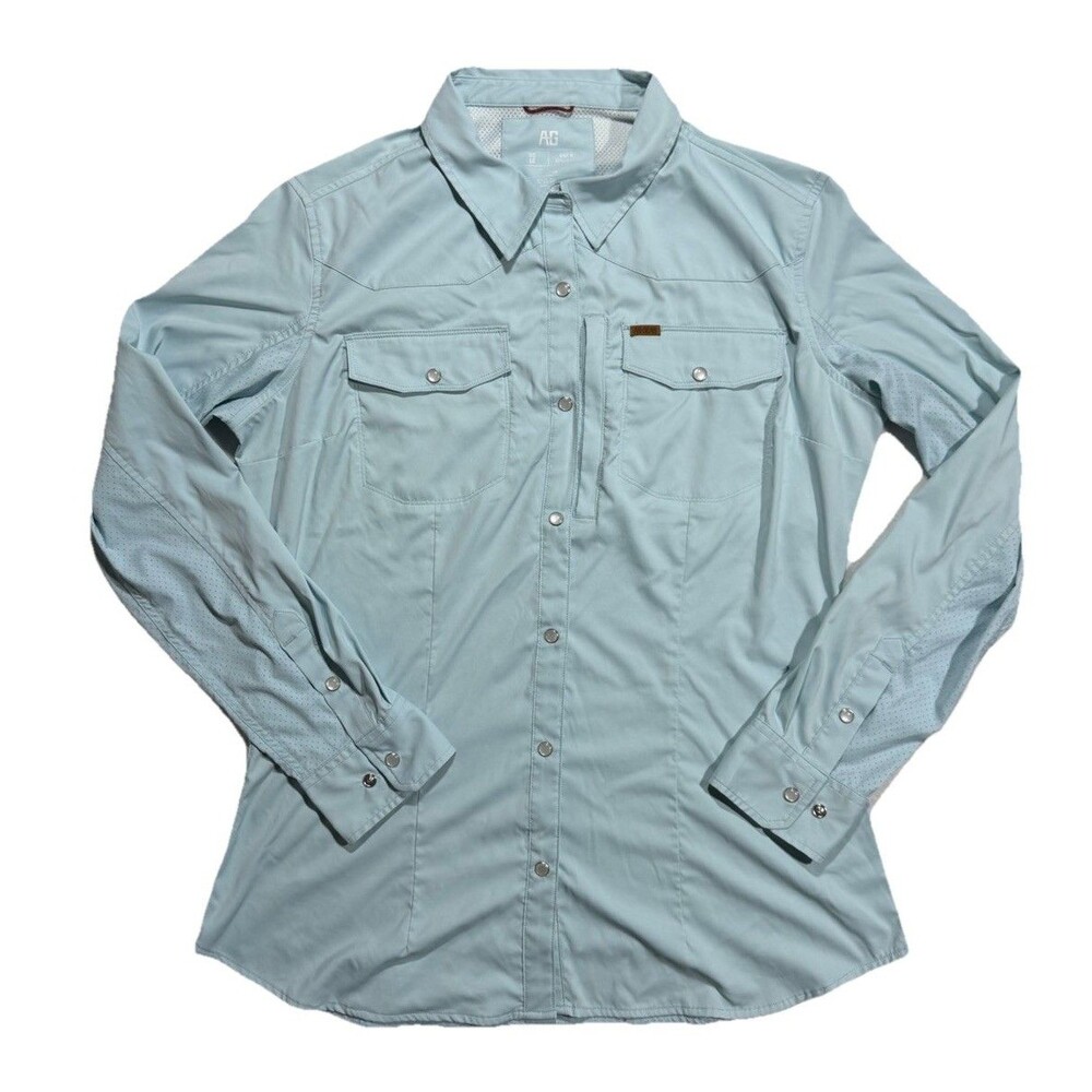 AG-Gear Women's Stockyard Pearl Snap Size Large Long Sleeve Shirt Blue